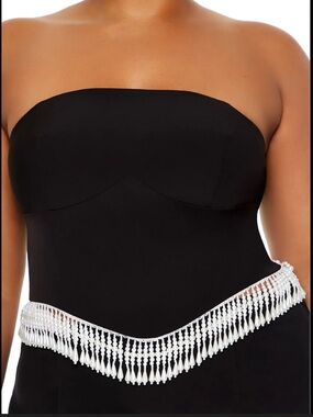 Forever 21 Black Strapless Crop Top with Pearl Beaded Fringe Size 2X